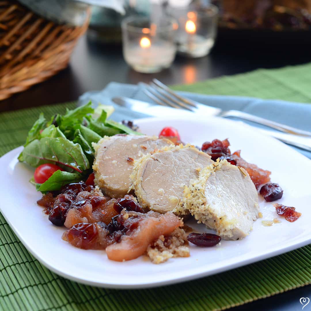 Honey Pecan Pork Tenderloin with Cranberry Applesauce