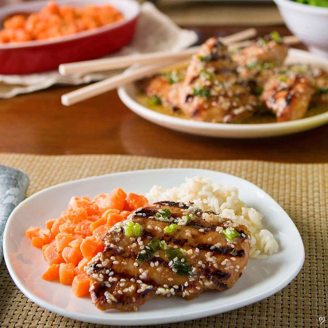 Savory Chicken with Sesame Honey Butter & Sweet Gingered Carrots