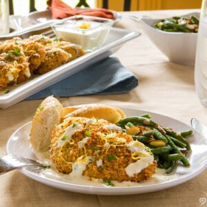 Chicken Costoletta with Almond Green Beans