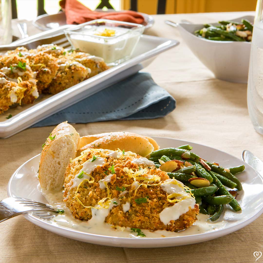 Chicken Costoletta with Almond Green Beans