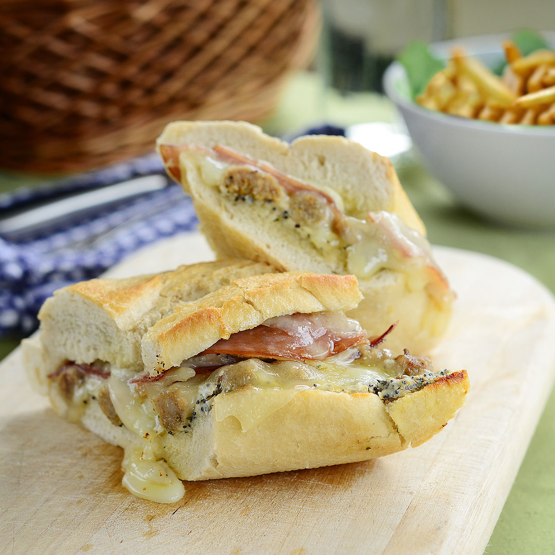 Canadian Bacon Stuffed French Bread with Fries