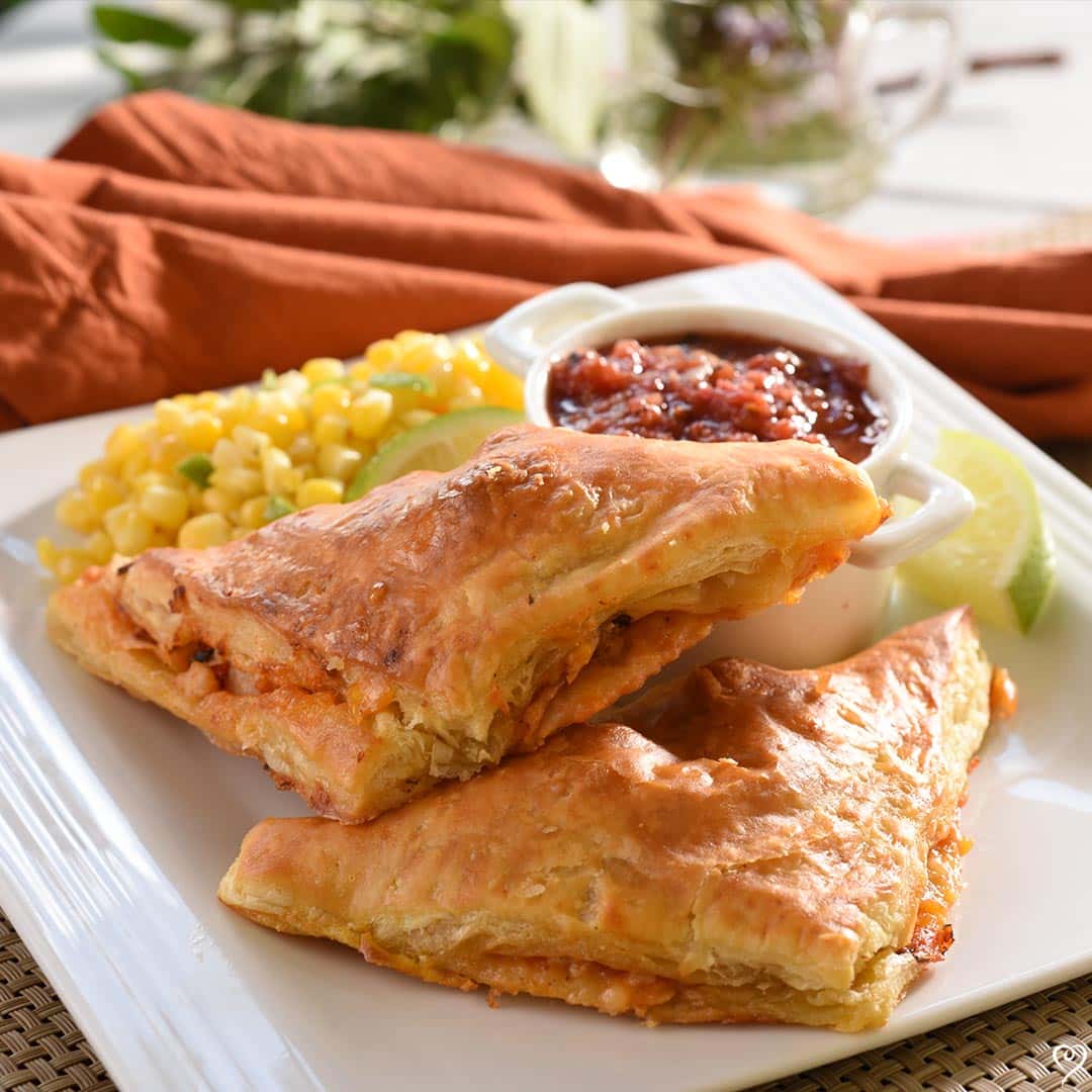 Chicken and Cheddar Empanadas with Corn Medley