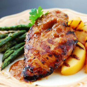 Peach Bourbon Chicken with Oven Roasted Broccoli