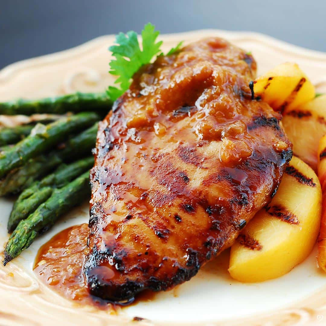 Peach Bourbon Chicken with Oven Roasted Broccoli