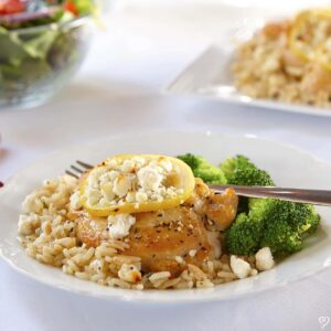 Greek Chicken with Lemon Feta and Toasted Orzo