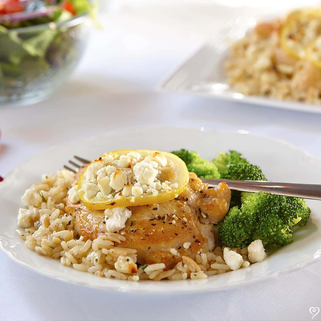 Greek Chicken with Lemon Feta and Toasted Orzo