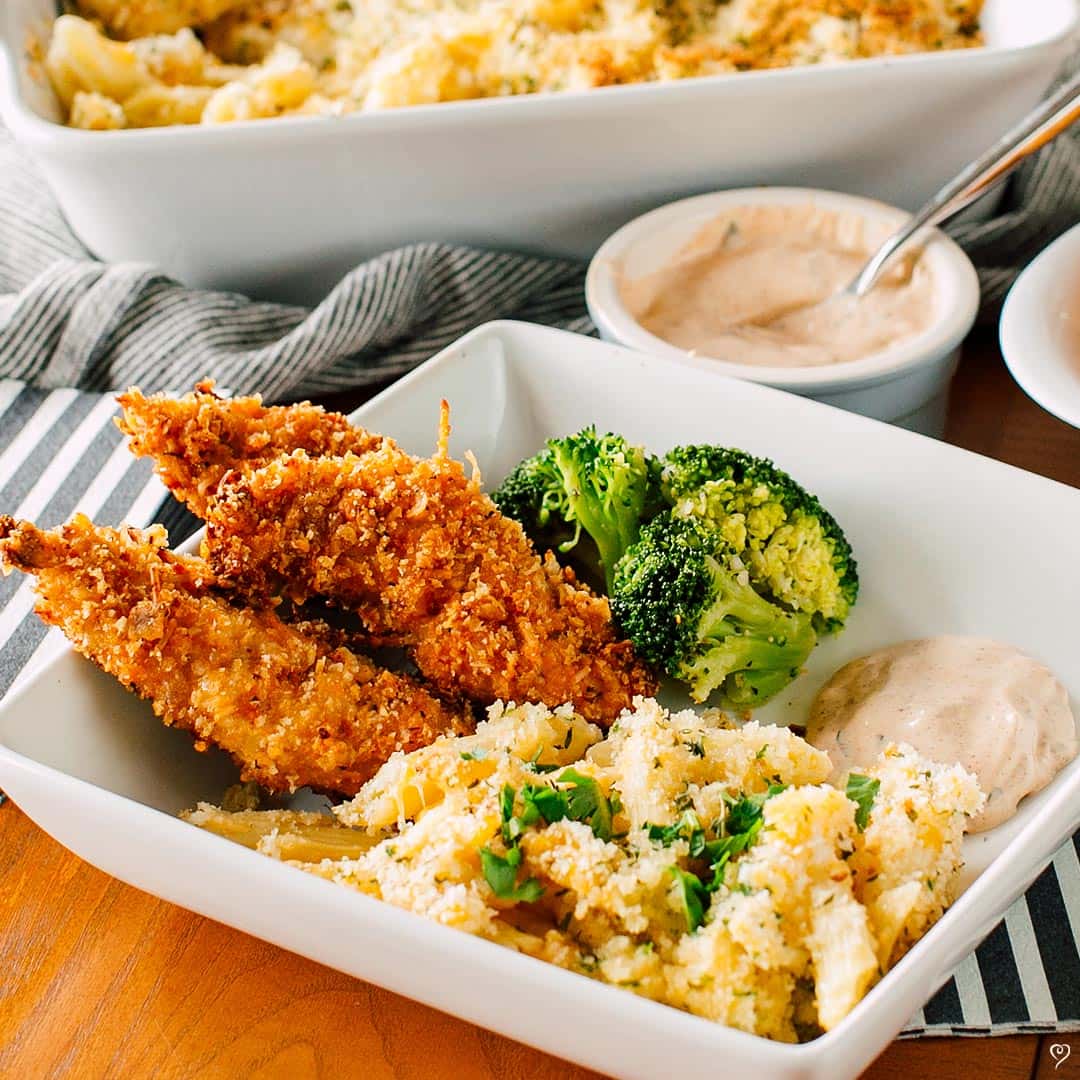 Crunchy Oven Fried Chicken Tenders with Seasoned Steak Fries