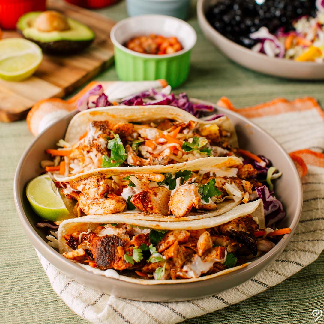 Blackened Fish Tacos with Honey Lime Crema