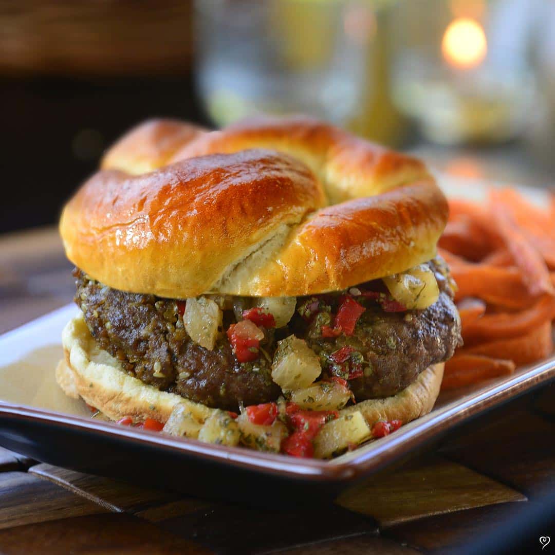 Teriyaki Burgers with Pineapple Salsa & Seasoned Steak Fries