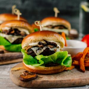 Mushroom Swiss Smashburger with Salt & Pepper Fries