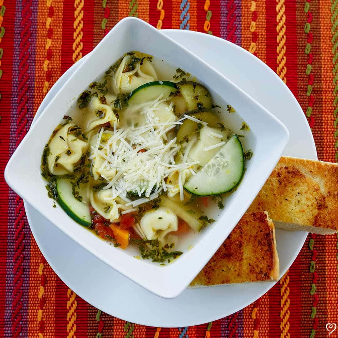 Tortellini and Vegetable Medley Soup with Italian Bread