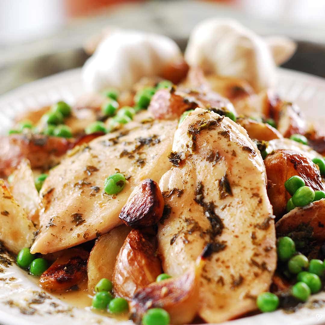 Chicago Style Chicken with Roasted Potato Wedges
