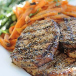 Campfire Grilled Pork Chops with Sweet Potato Fries
