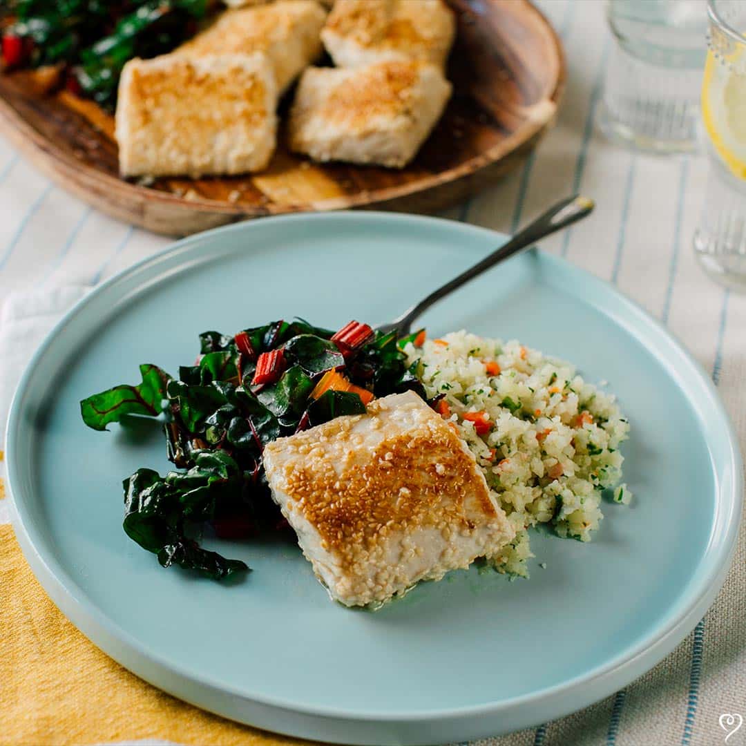Sesame Crusted Cod with Soy Ginger Butter over Rice
