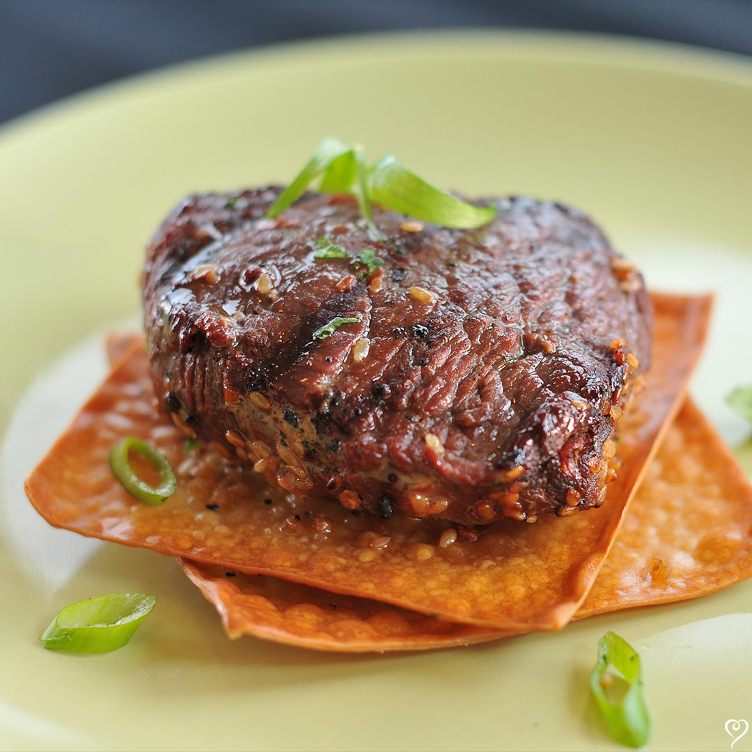 Pacific Rim Glazed Steaks with Wonton Crisps