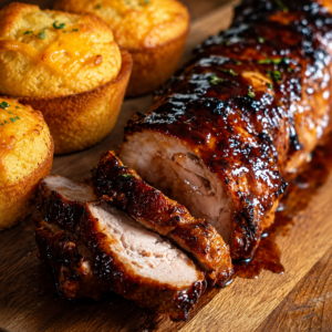 Maple Pork Tenderloin with Cheddar Cornbread Muffins